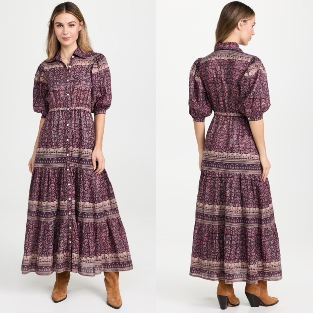 Alicia Bell Blair Purple Floral Print Shirt Maxi Dress Large